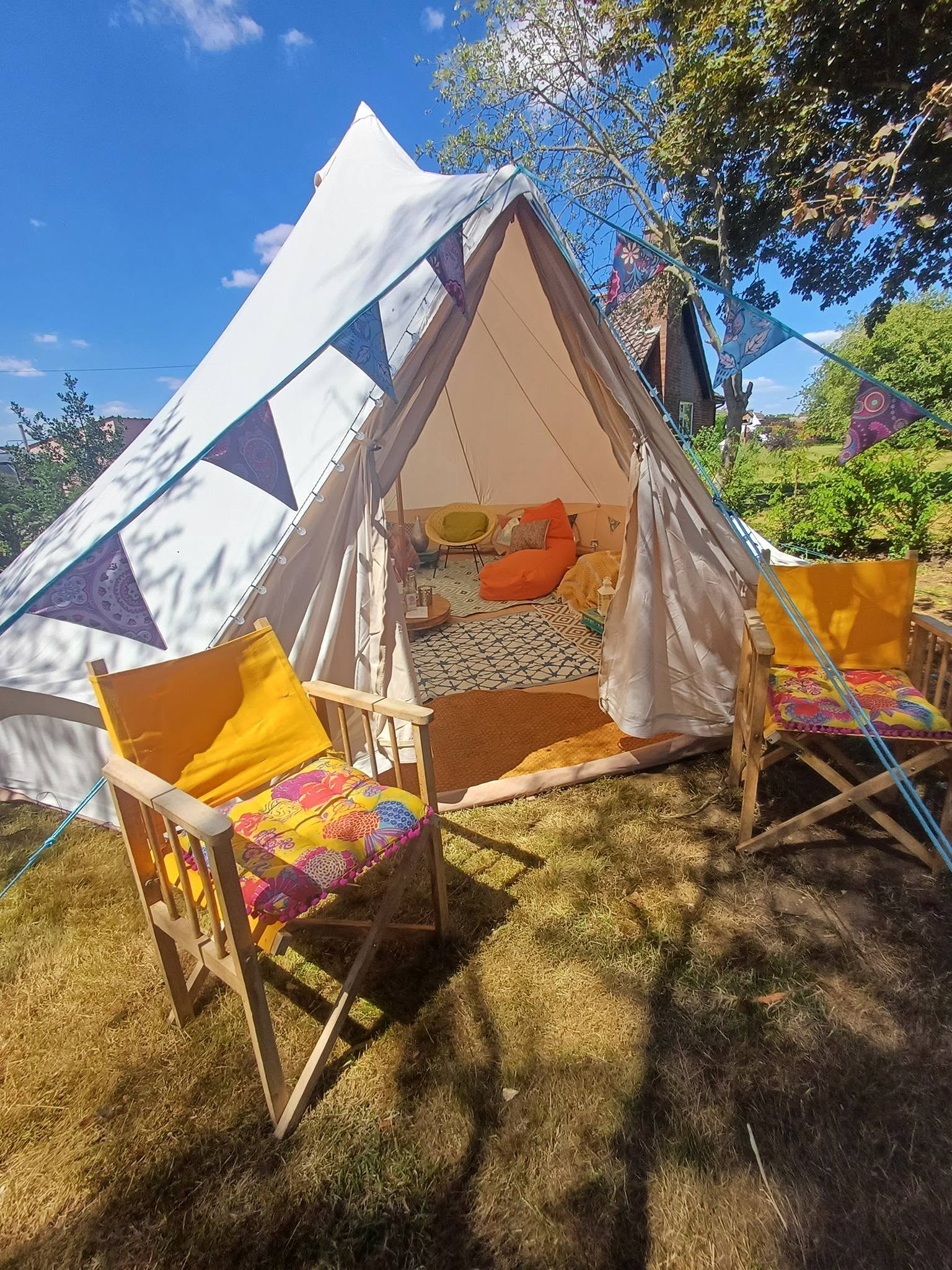 Bell tent exterior in the countryside