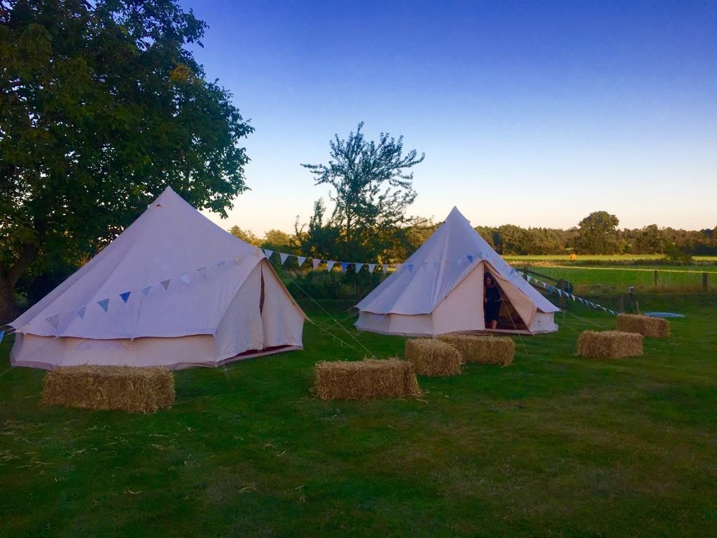 Bell tents in the evening light