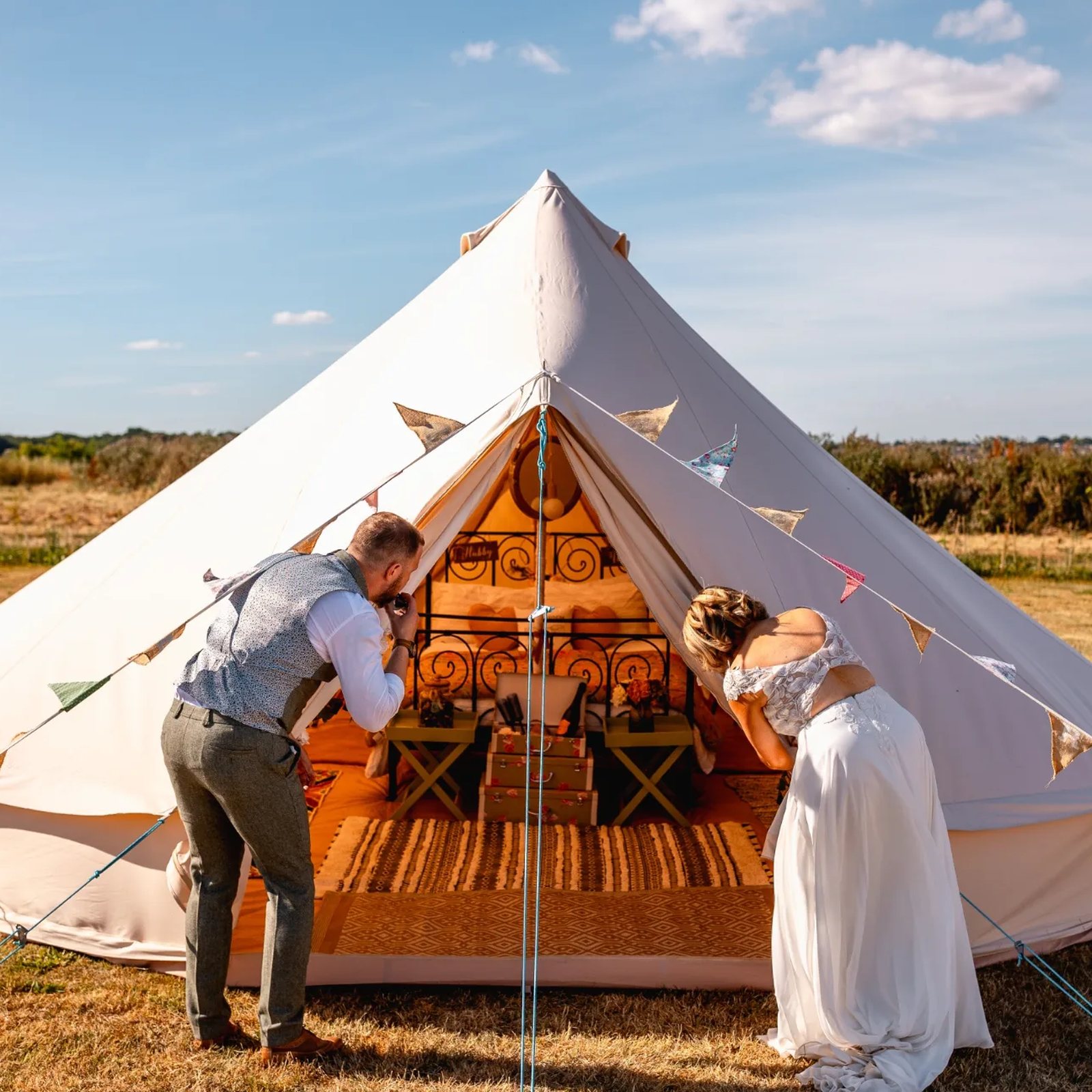 Bell tents set amongst the Norfolk countryside
